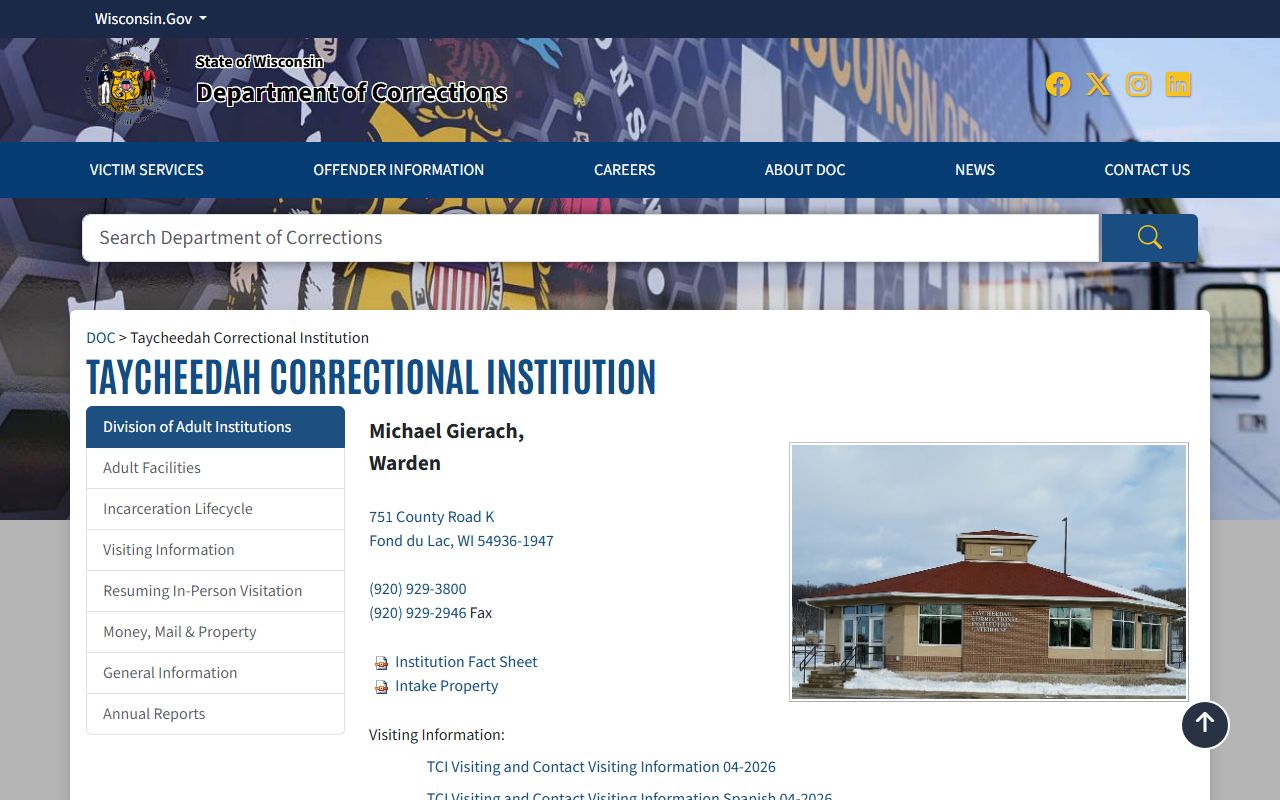 Taycheedah Correctional Institution DOC facility page for state prison inmate lookup