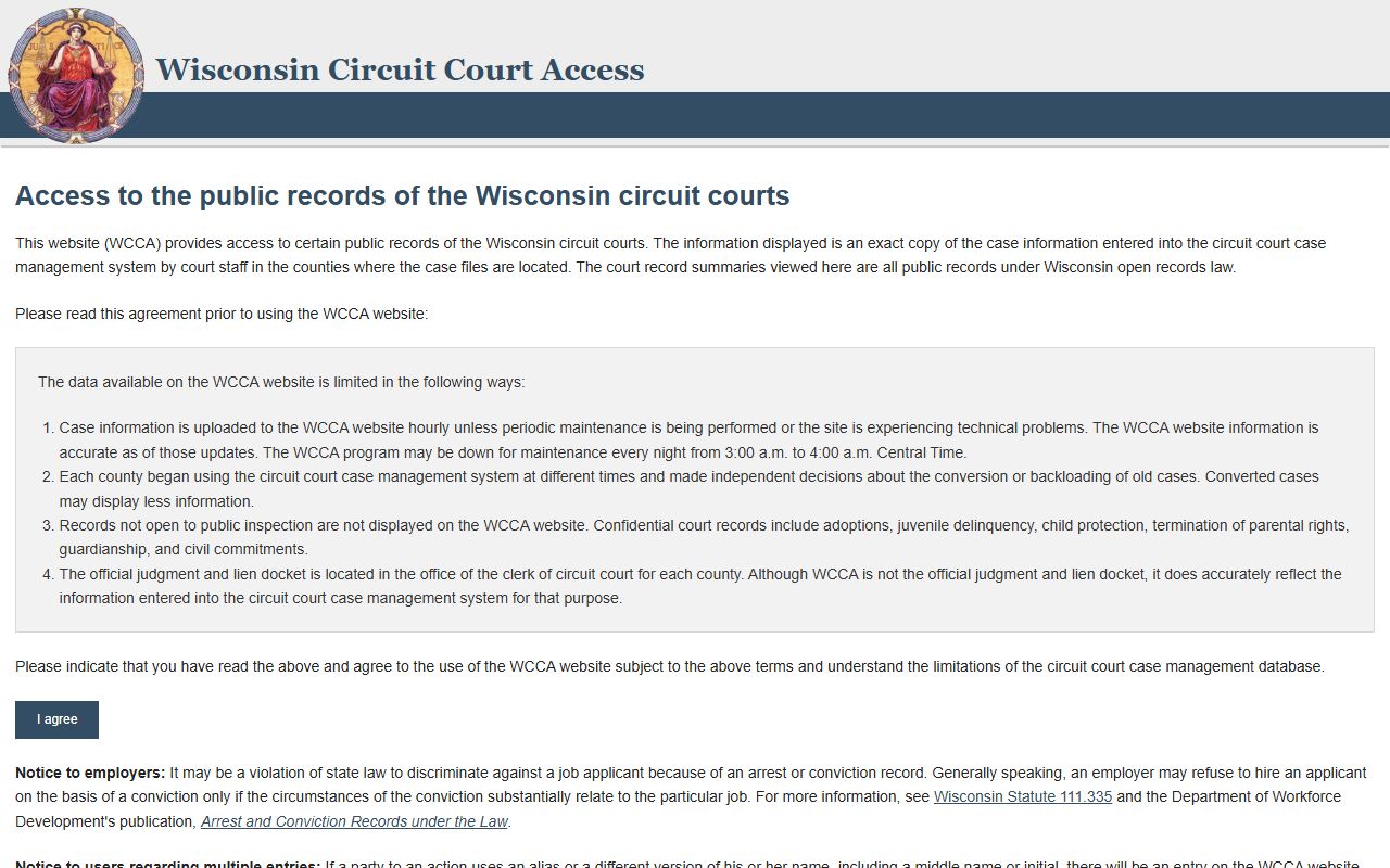 WCCA portal for Fond du Lac County court records after jail arrest