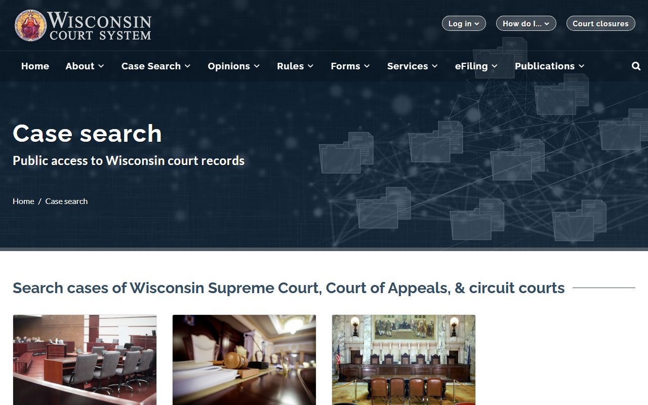 Wisconsin court case search landing page for Fond du Lac County court records after arrest